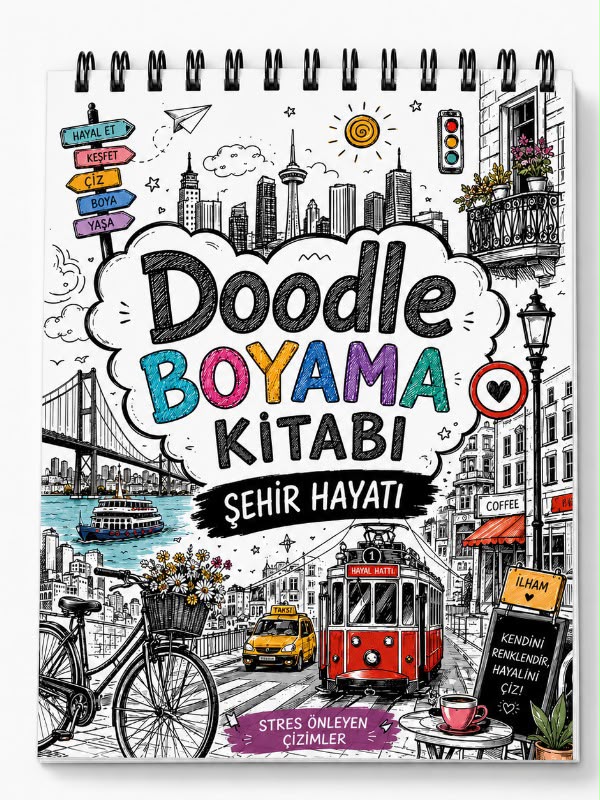 Mandala Boyama Kitabı - Doodle Yetişkinler İçin Rahatlatıcı Boyama Sayfaları - Şehir Hayatı